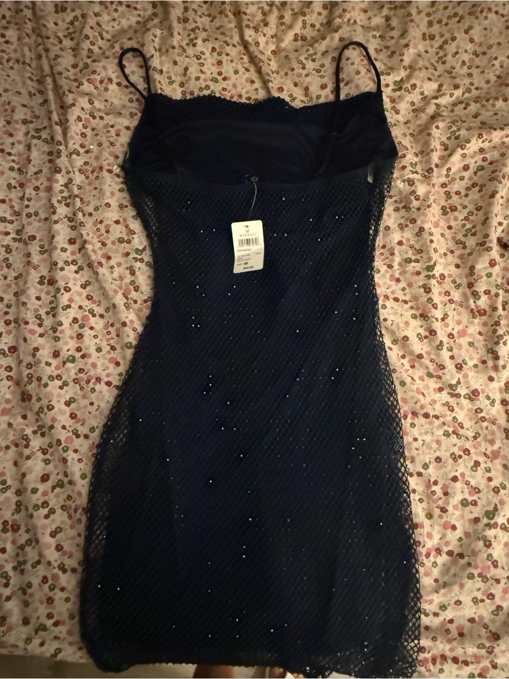 Windsor Navy Sequin Mesh Slip Dress with Spaghetti Straps